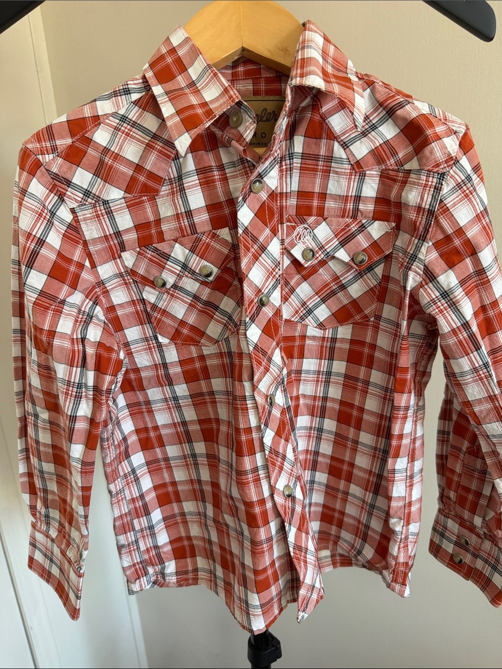 Kids Orange and White Plaid Button-Down Shirt - Classic Western Style